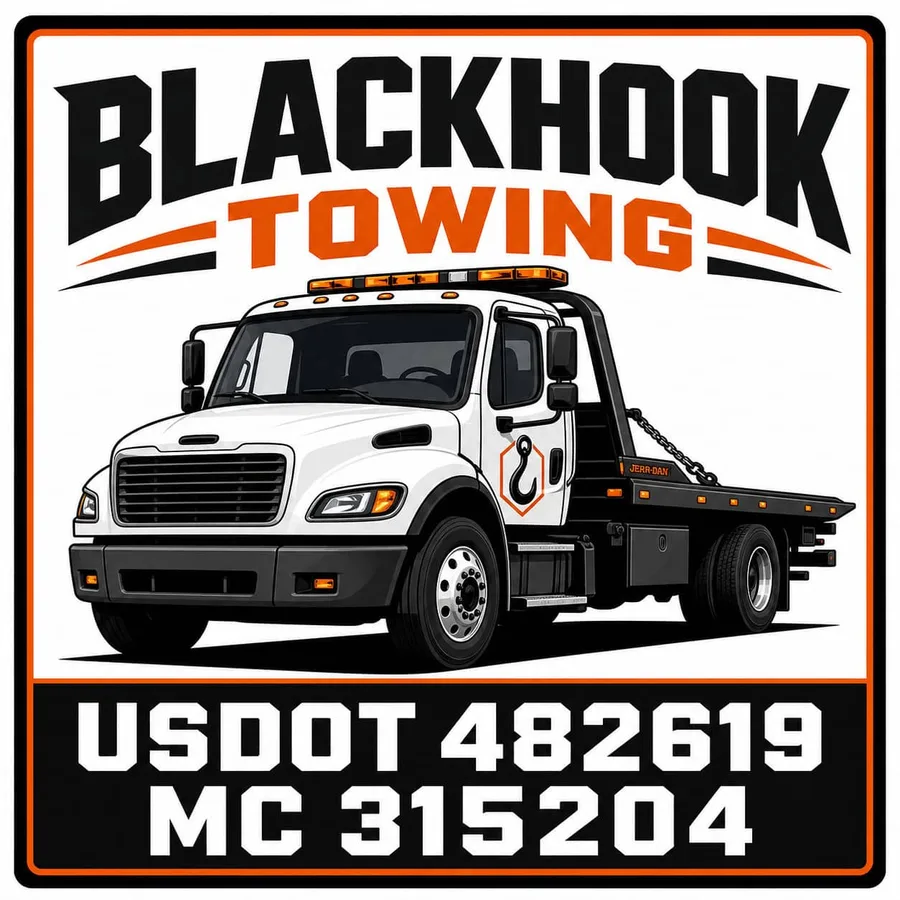 Blackhook Towing Black White Flatbed Tow Truck Door Decal Set: sample artwork