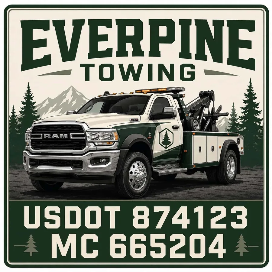 Everpine Towing Green Forest Tow Truck Door Decal Set: sample artwork